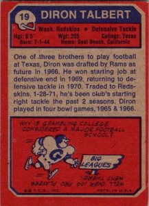 1973 Topps Football Card Diron Talbert Washington Redskins sk2416