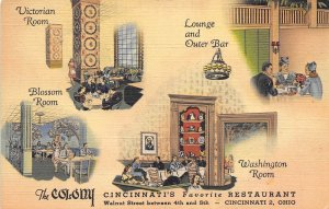 Cincinnati Ohio 1940s Postcard The Colony Restaurant Lounge Dining Room