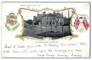c1905 St. George's Square Guelph Ontario Canada Embossed Flag Postcard
