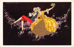 Art Deco by Tito Corbella Couple Champagne Glass Shamrock Flowers postcard B901