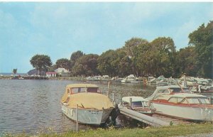 Liverpool New York Onondaga Lake Marina, Boats Vintage Chrome Postcard Unused