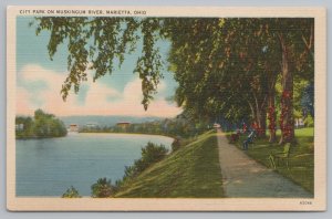 Marietta Ohio~City Park On Muskingum River~Vintage Postcard