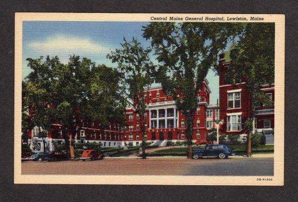 ME Central Maine General Hospital Lewiston Maine Linen Postcard PC Vintage