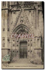 Old Postcard Quimper south portal of the Cathedral of St. Catherine