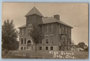 c1910's High School Building Dola Ohio OH RPPC Photo Unposted Antique Postcard