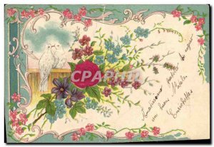 Old Postcard Fantasy Flowers Doves