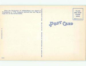 Unused Linen patriotic SIGNING OF DECLARATION & BIG 48 STAR FLAG k8271