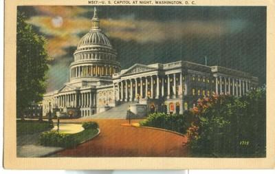 US Capitol at Night, Washington, DC, 1942 used linen Post...