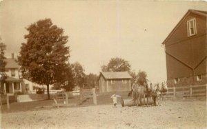 Agriculture Farming horse drawn Roller C-1918  RPPC Real Photo Postcard 7498