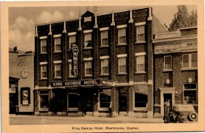 Postcard QC Sherbrooke King George Hotel Old Car 1940s K30