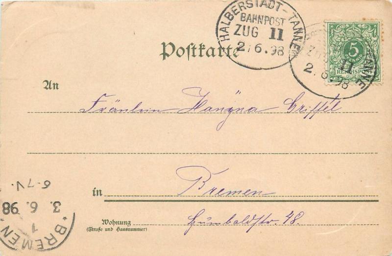 2-6-1898 Halberstadt- Tanne German RPO On Gruss Undivided Back Postcard