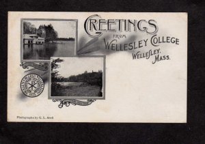 MA Greetings From Wellesley College Mass Massachusetts Postcard Damaged on Back