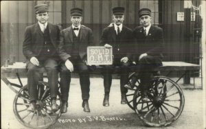 Hortonville WI Train Depot Men Luggage Cart c1910 Real Photo Postcard xst