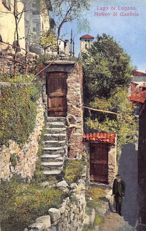 Italy Lago di Lugano Motivo di Gandria Stairs vintage postcard