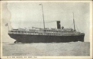 Key West FL Ship SS San Jacinto c1920 Postcard