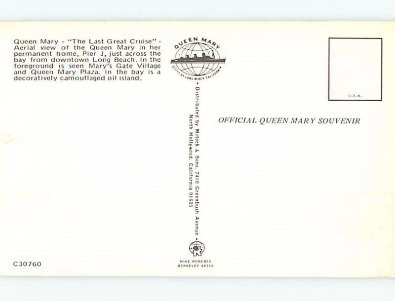 Unused Pre-1980 QUEEN MARY SHIP BOAT AT DOCK Long Beach - Los Angeles CA A3913