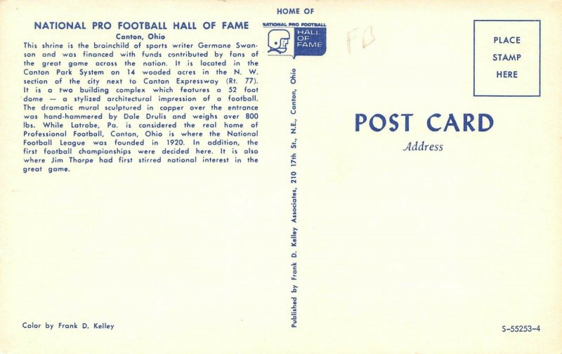 LP40  Canton Ohio Football Hall of Fame                Postcard