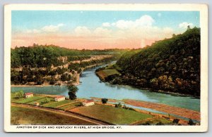 High Bridge Kentucky~River Junction Birds Eye View~Farms~Valley~1920s Postcard