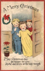 Christmas Cute Kids Children Christmas Morning c1910 Vintage Postcard