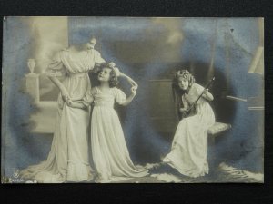 Young Lady Plays a MANDOLIN whilst Lady & Child Dance c1910 RP Postcard by P.R.A