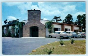 DE LAND, Florida FL ~ Roadside CHIMNEY CORNER RESTAURANT 1958 Cool Cars Postcard