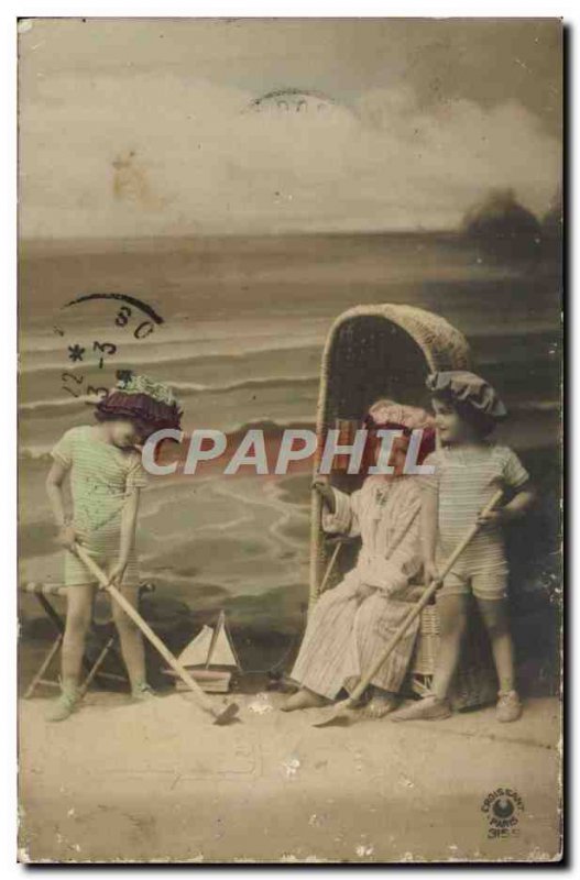 Old Postcard Fantasy Children at the beach