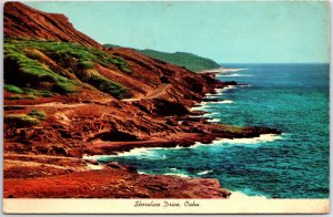 VINTAGE POSTCARD CONTINENTAL SIZE PANORAMIC VIEW OF SHORELINE DRIVE OAHU HAWAII