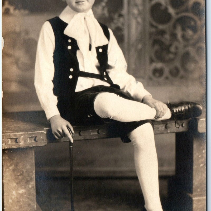 c1920s Cicero, IL Boy or Girl Tights Odd Hair RPPC Real Photo Puckorius PC A122