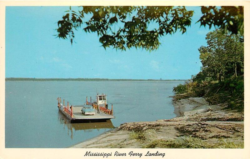 Mississippi River Ferry Portageville MO Old Pickup Truck Tiptonville TN Postcard