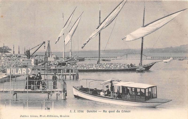 Motor Boat Launch Pier Quai Lemar Geneva Switzerland 1910c postcard