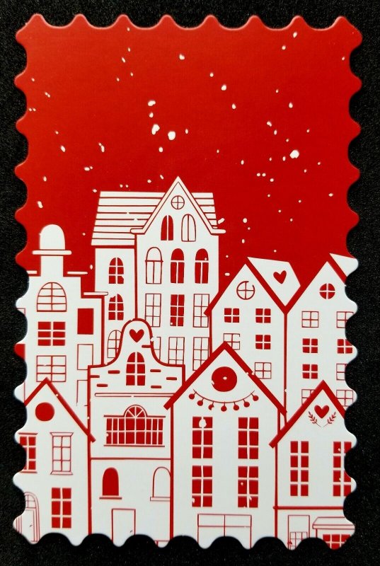[AG] P497 Merry Christmas Festival Greeting House (postcard) *odd shape *New