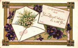 Vintage Postcard Congratulations Greetings Your Hearts Desires Be With You