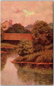 The Brook Sahallow Water River Meadow Hand Colored Postcard