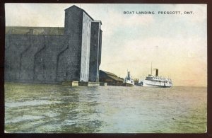 h2378 - PRESCOTT Ontario Postcard 1911 Boat Landing Steamers. Grain Elevator