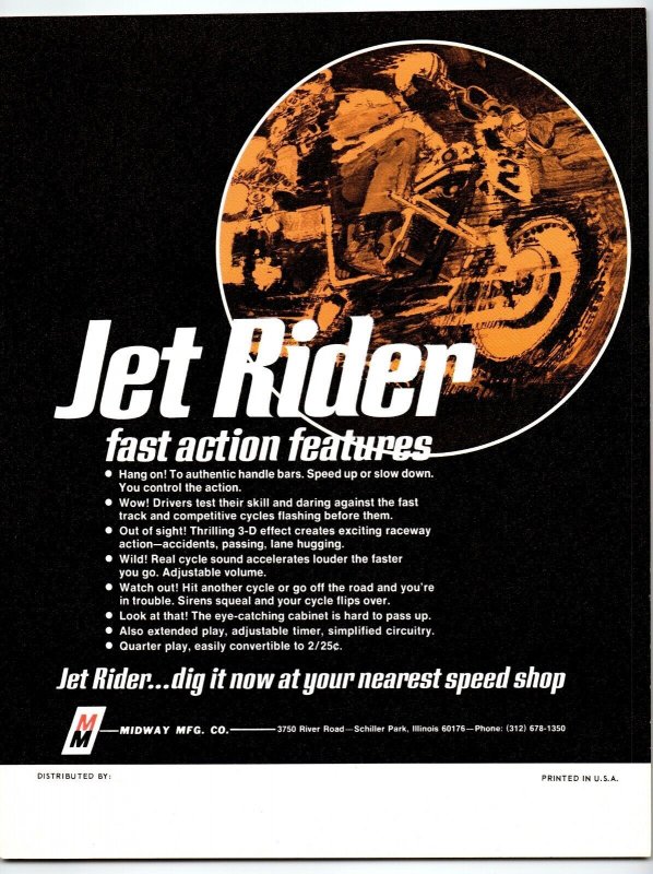 Jet Rider Arcade FLYER Original Motorcycle Racer Game Artwork Sheet 1970 Retro