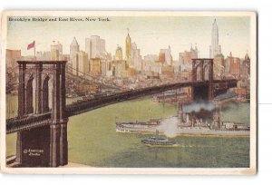 New York City NY Postcard 1919 Brooklyn Bridge and East River