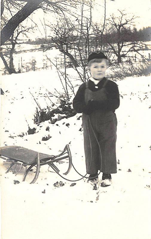 Boy and Snow Sled AZO Real Photo Postcard