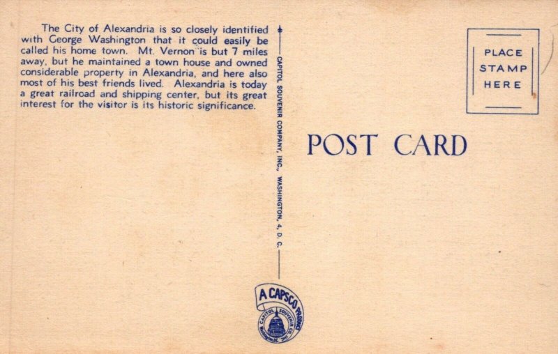 VA, Alexandria, Virginia Linen Large Letter Postcard
