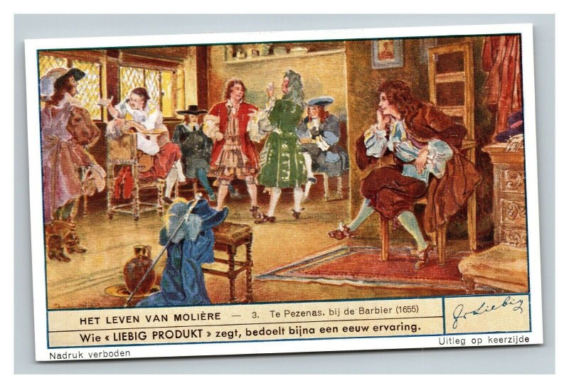 Vintage Liebig Trade Card - Dutch - 2 of The Life of Molière Playwriter Set