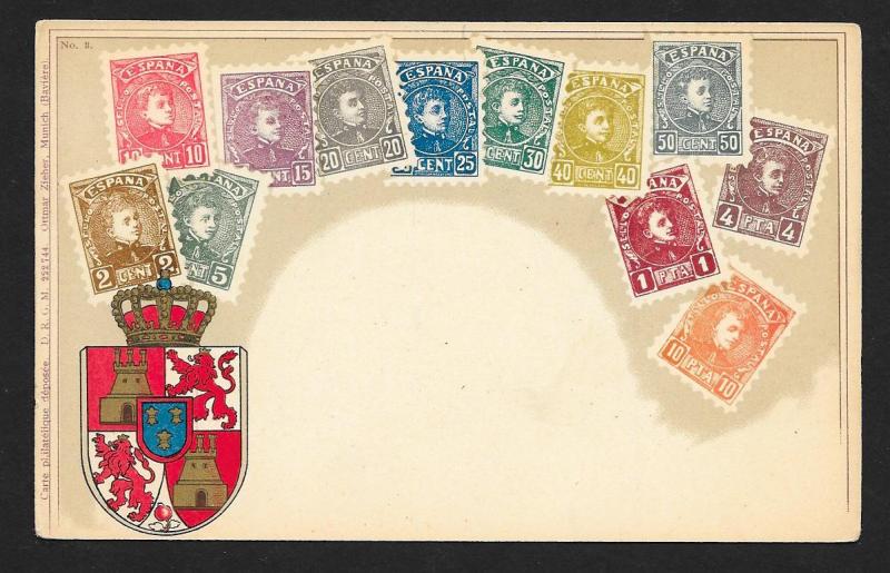 SPAIN Stamps on Postcard Unused c1905