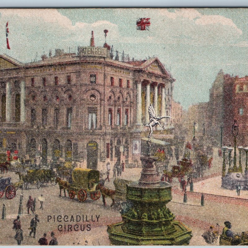 c1910s London, England Piccadilly Circus Market Square Fountain Postcard UK A196