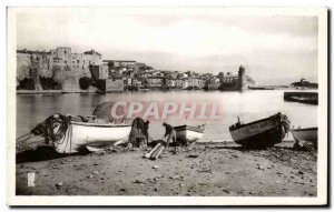 Old Postcard La Cote Vermeille Collioure boat Faubourg View