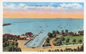 MILWAUKEE WISCONSIN~AT THE YACHT CLUB~AERIAL VIEW POSTCARD