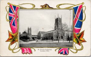 London Ontario St. Paul's Cathedral Church ON Flag Patriotic c1905 Postcard F64