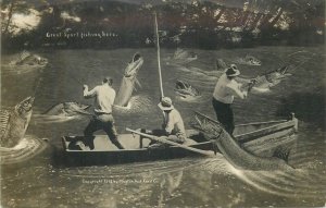 Photogaphy William H. Martin exaggeration Great Sport here anglers fishing 1910