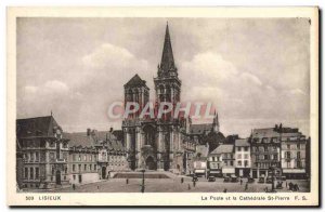 Old Postcard Post Lisieux and St Pierre Cathedarle