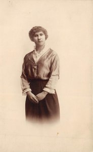 c1908 RPPC Real Photo Postcard Young Curly Hair Woman