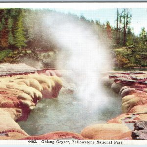 c1930s Yellowstone National Park, WY Oblong Geyser Early Linen Postcard Wyo A229