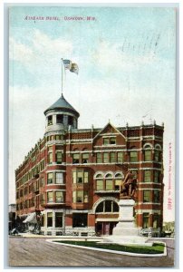 1908 Athearn Hotel Restaurant Building US Flag Tower Oshkosh Wisconsin Postcard