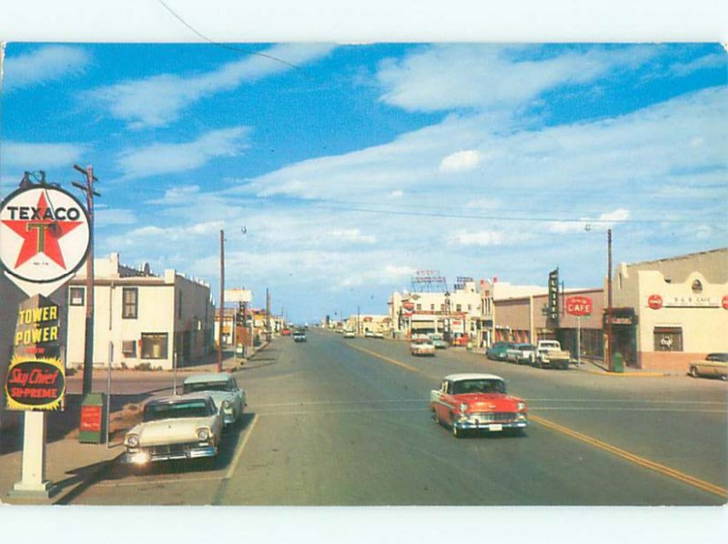 Pre-1980 TEXACO GAS STATION SIGN & SHOPS ALONG STREET Van Horn Texas TX AF6235